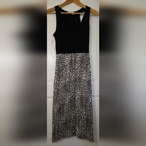 French Grey Black and Leopard Print Midi Dress